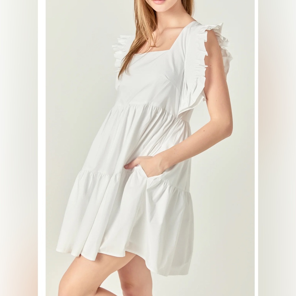 English Factory White Babydoll dress with Ruffle Sleeves